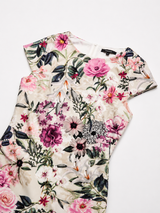 Vintage Floral Summer Dress Beige Pink Romantic Y2K, Size XS/S