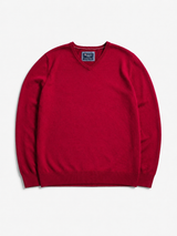 Vintage Red V-Neck Knit Sweater Men Minimal Essential Pullover, Size XL