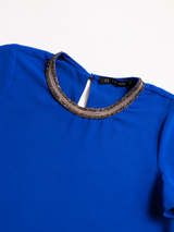 Vintage Royal Blue Layered Blouse Elegant Y2K, Size XS/S