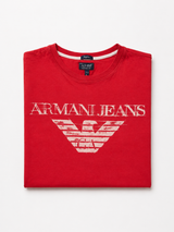 Armani Jeans Red Logo T-Shirt Women Vintage Designer Tee, Size S