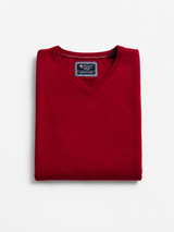 Vintage Red V-Neck Knit Sweater Men Minimal Essential Pullover, Size XL