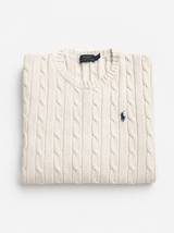 Polo Ralph Lauren Cable Knit Sweater Women Cream Cotton Jumper, Size M