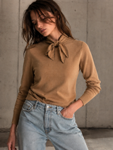 Vintage Bow Knit Sweater Women Beige Soft Girl, Size S