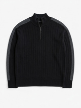 Vintage Ribbed Half Zip Knit Sweater Black Grey Y2K, Size XL