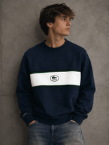 Lacoste Navy Stripe Sweatshirt Men Vintage Minimal Crewneck, Size S