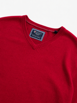 Vintage Red V-Neck Knit Sweater Men Minimal Essential Pullover, Size XL