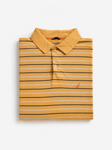 Vintage Nautica Striped Polo Shirt Mustard Yellow Oversized Y2K, Size XL