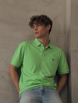 Vintage Lime Green Polo Shirt Relaxed Y2K Minimal Fit, Size XL