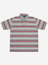 Vintage Striped Polo Shirt Grey Red Oversized Y2K Fit, Size XL