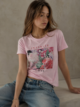 Pink Graphic T-Shirt Women Floral Print Y2K Casual Tee, Size XS/S