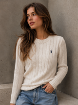 Polo Ralph Lauren Cable Knit Sweater Women Cream Cotton Jumper, Size M