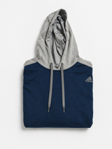 Adidas Two Tone Hoodie Men Navy Grey Minimal Sportswear Pullover, Size M