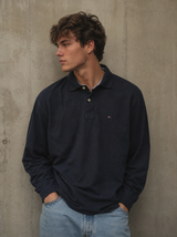 Tommy Hilfiger Longsleeve Polo Shirt Men Vintage Navy Rugby Polo, Size M