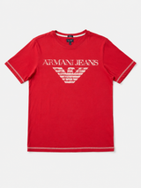 Armani Jeans Red Logo T-Shirt Women Vintage Designer Tee, Size S