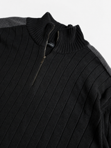 Vintage Ribbed Half Zip Knit Sweater Black Grey Y2K, Size XL