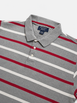 Vintage Striped Polo Shirt Grey Red Oversized Y2K Fit, Size XL
