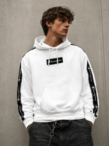 Champion White Black Tape Hoodie Men Streetwear Sweater, Size M