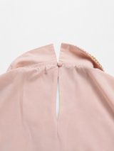 Elegant Pink Blouse Gold Beaded Collar Vintage Chic, Size XS/S