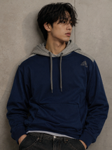 Adidas Two Tone Hoodie Men Navy Grey Minimal Sportswear Pullover, Size M