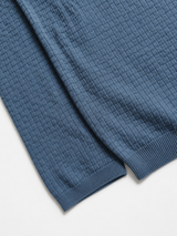 Vintage Blue Textured V-Neck Sweater Men Minimal Knit Pullover, Size XL
