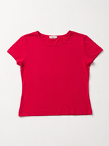 Red Basic Fitted T-Shirt Women Y2K Casual Slim Fit, Size S