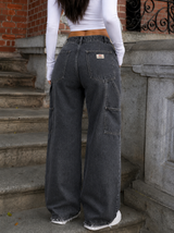 Vintage Wide Leg Cargo Jeans Washed Black Y2K Baggy Denim, Size S
