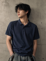 Vintage Minimal Navy Blue Polo Shirt Clean Basic Essential, Size L