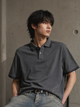 Vintage Grey Minimal Polo Shirt Clean Essential Basic, Size M