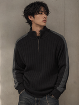 Vintage Ribbed Half Zip Knit Sweater Black Grey Y2K, Size XL