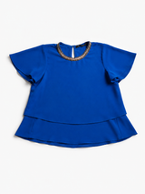 Vintage Royal Blue Layered Blouse Elegant Y2K, Size XS/S