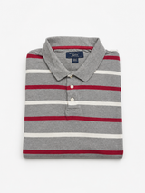 Vintage Striped Polo Shirt Grey Red Oversized Y2K Fit, Size XL