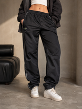 Lacoste Track Pants Black Minimal Nylon Joggers Y2K, Size S