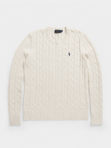 Polo Ralph Lauren Cable Knit Sweater Women Cream Cotton Jumper, Size M