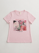 Pink Graphic T-Shirt Women Floral Print Y2K Casual Tee, Size XS/S
